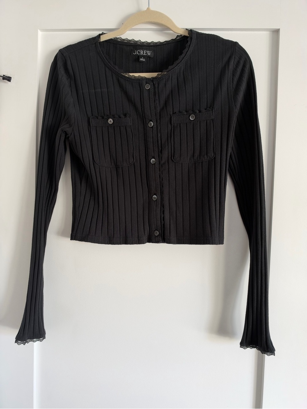 J. Crew Black Ribbed Long-Sleeve Button Top